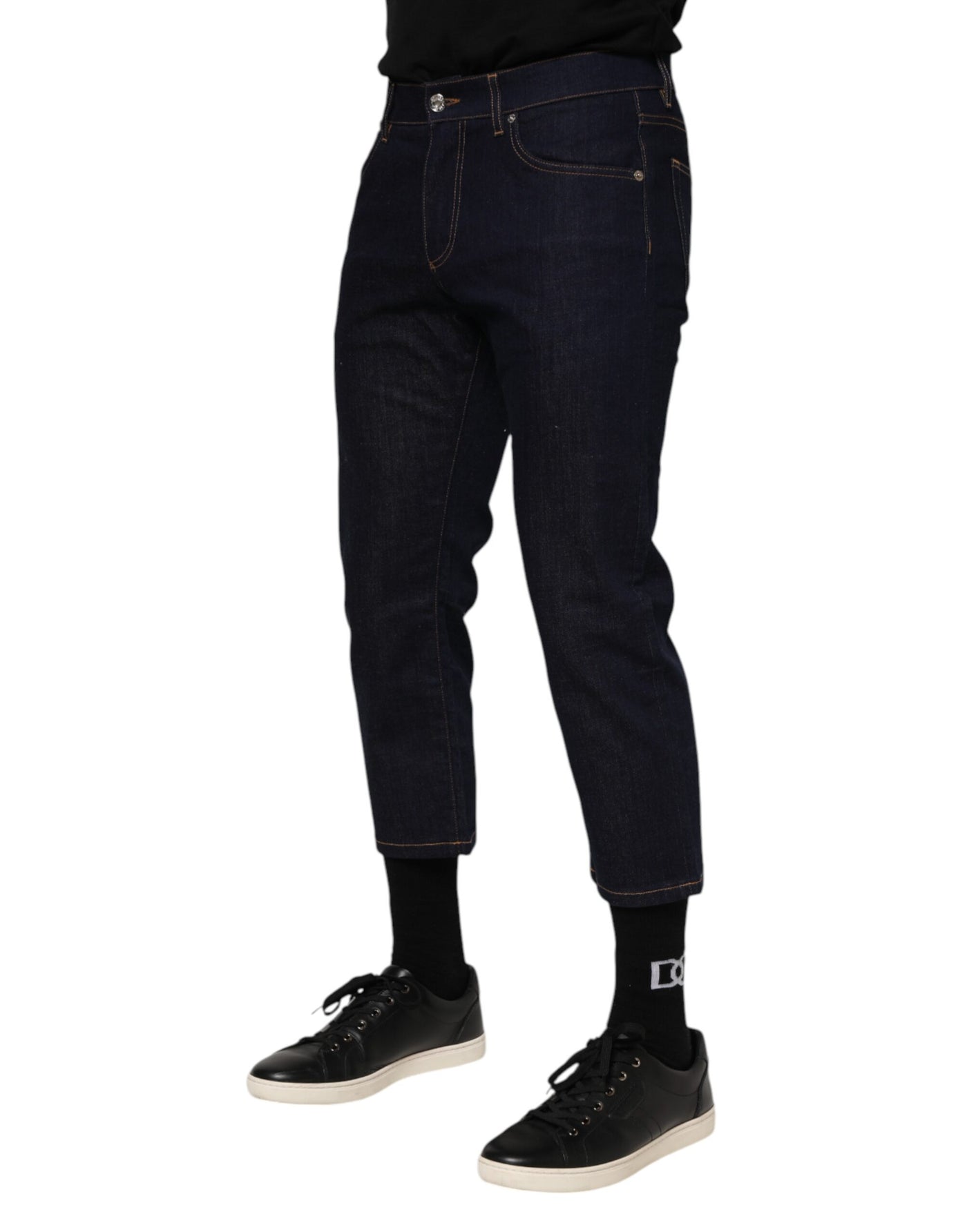 Dolce &amp; Gabbana donkerblauwe katoenen logo slim fit heren denim jeans