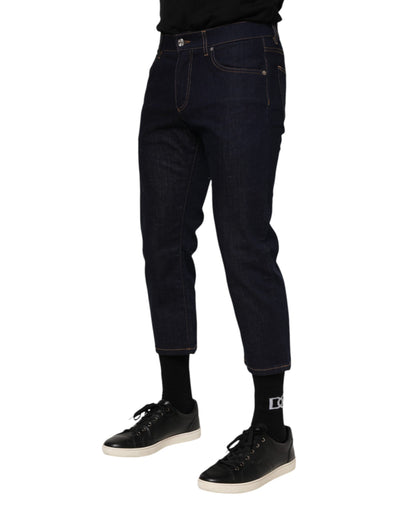 Dolce &amp; Gabbana donkerblauwe katoenen logo slim fit heren denim jeans