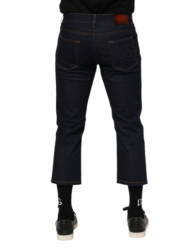 Dolce &amp; Gabbana donkerblauwe katoenen logo slim fit heren denim jeans