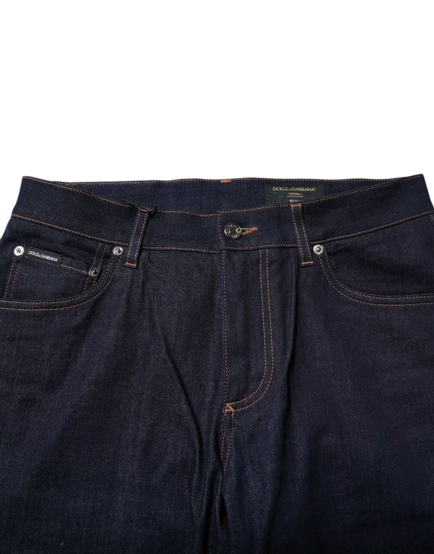 Dolce &amp; Gabbana donkerblauwe katoenen logo slim fit heren denim jeans