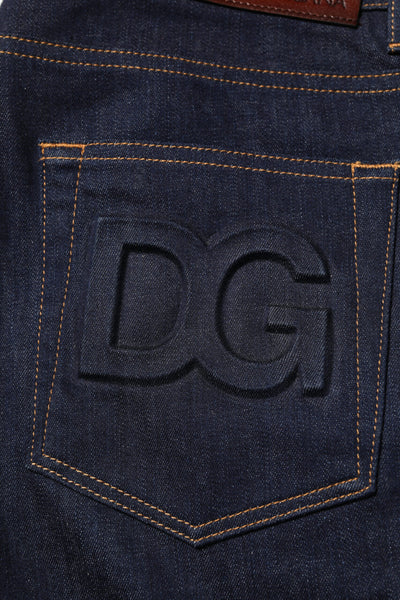 Dolce &amp; Gabbana donkerblauwe katoenen logo slim fit heren denim jeans