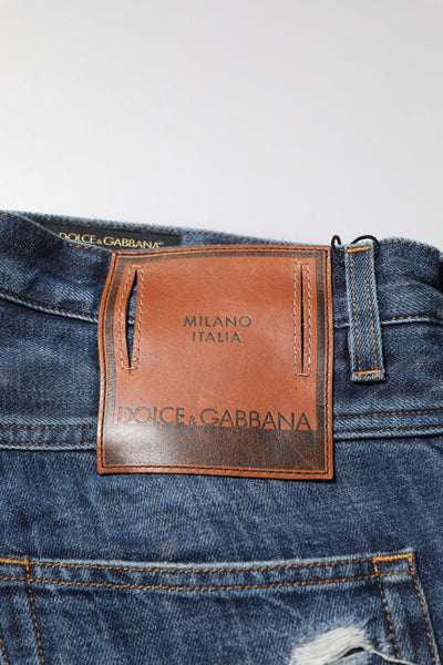 Dolce &amp; Gabbana Blauwe Katoenen Versleten Denim Jeans voor Heren