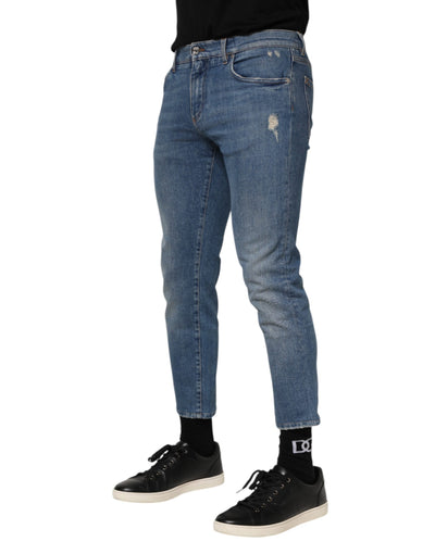 Jean en denim bleu avec plaque logo Dolce &amp; Gabbana