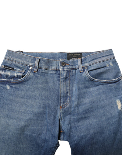 Jean en denim bleu avec plaque logo Dolce &amp; Gabbana