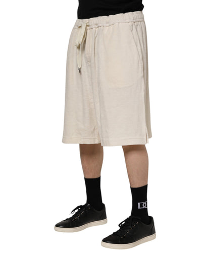 Dolce &amp; Gabbana Ivory Cotton Heren Bermuda Sweatshorts Shorts