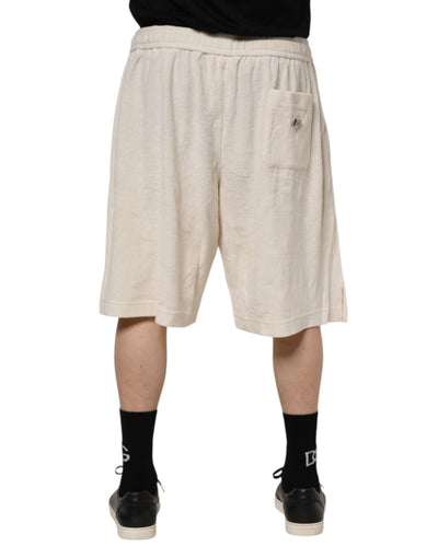 Dolce &amp; Gabbana Ivory Cotton Heren Bermuda Sweatshorts Shorts