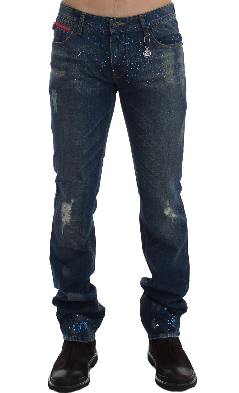 Costume National Blue Wash Paint Slim Fit Broek Jeans