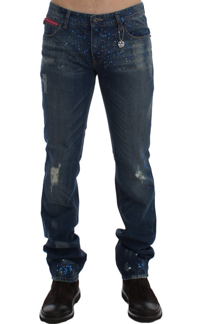 Costume National Blue Wash Paint Slim Fit Broek Jeans