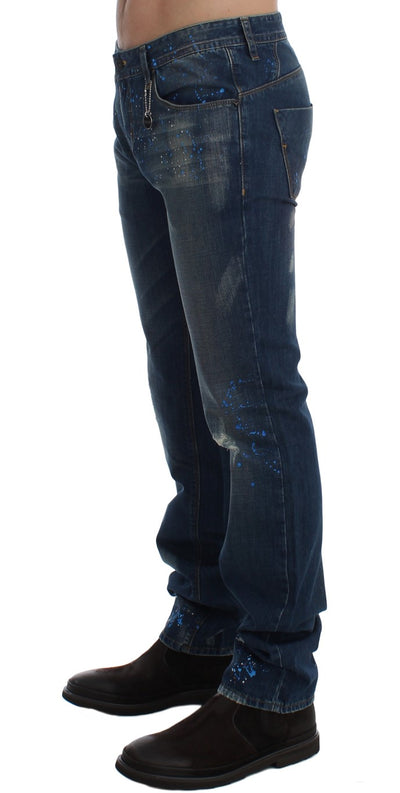 Costume National Blue Wash Paint Slim Fit Broek Jeans