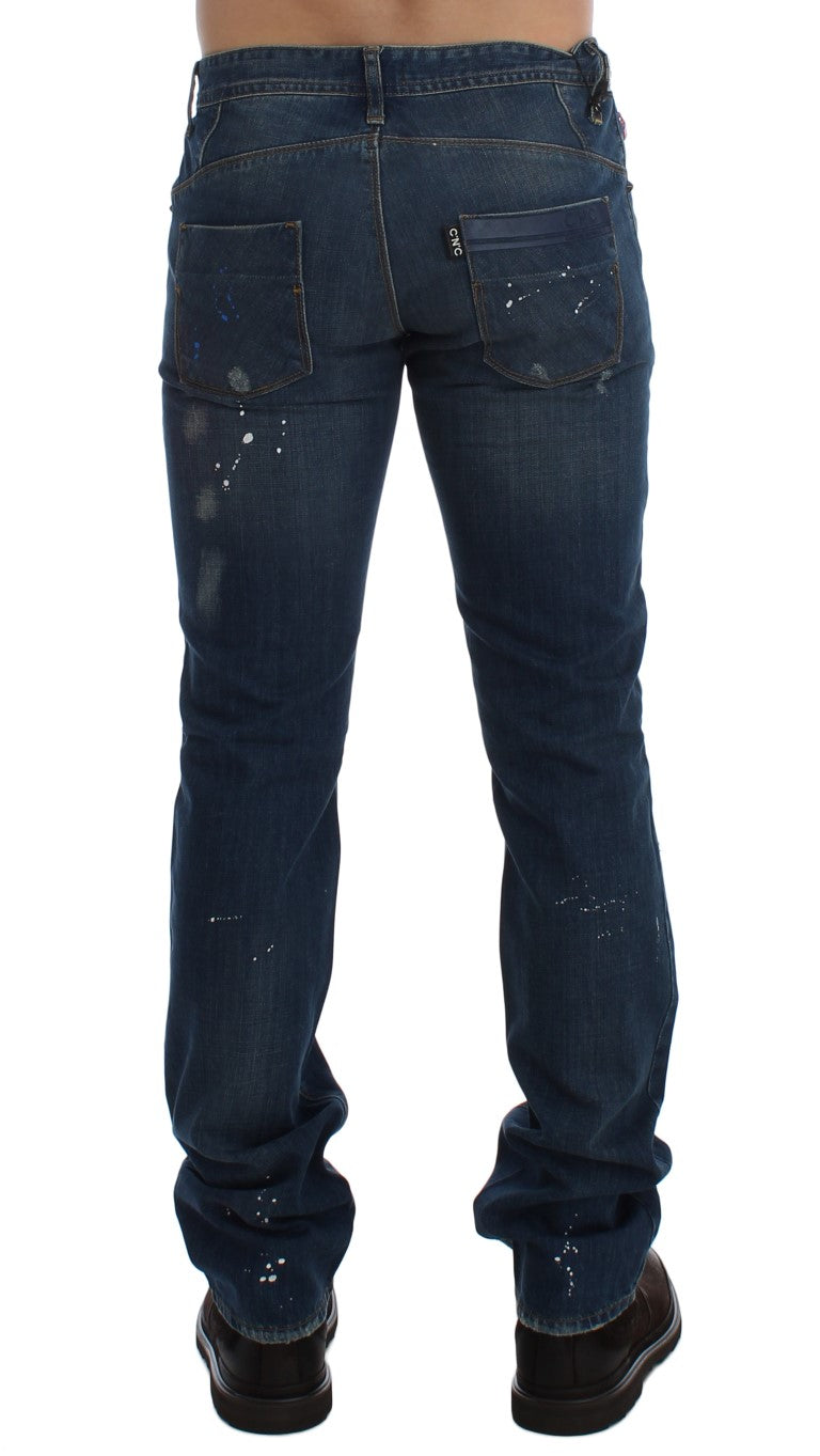 Costume National Blue Wash Paint Slim Fit Broek Jeans