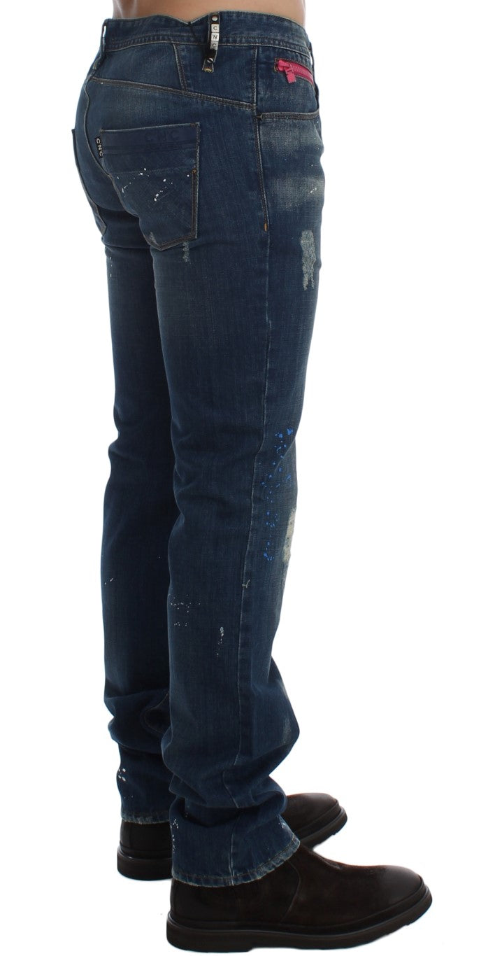 Costume National Blue Wash Paint Slim Fit Broek Jeans