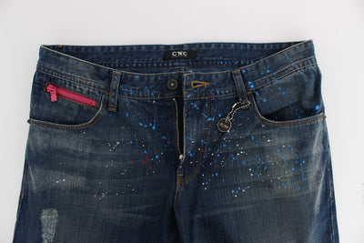 Costume National Blue Wash Paint Slim Fit Broek Jeans