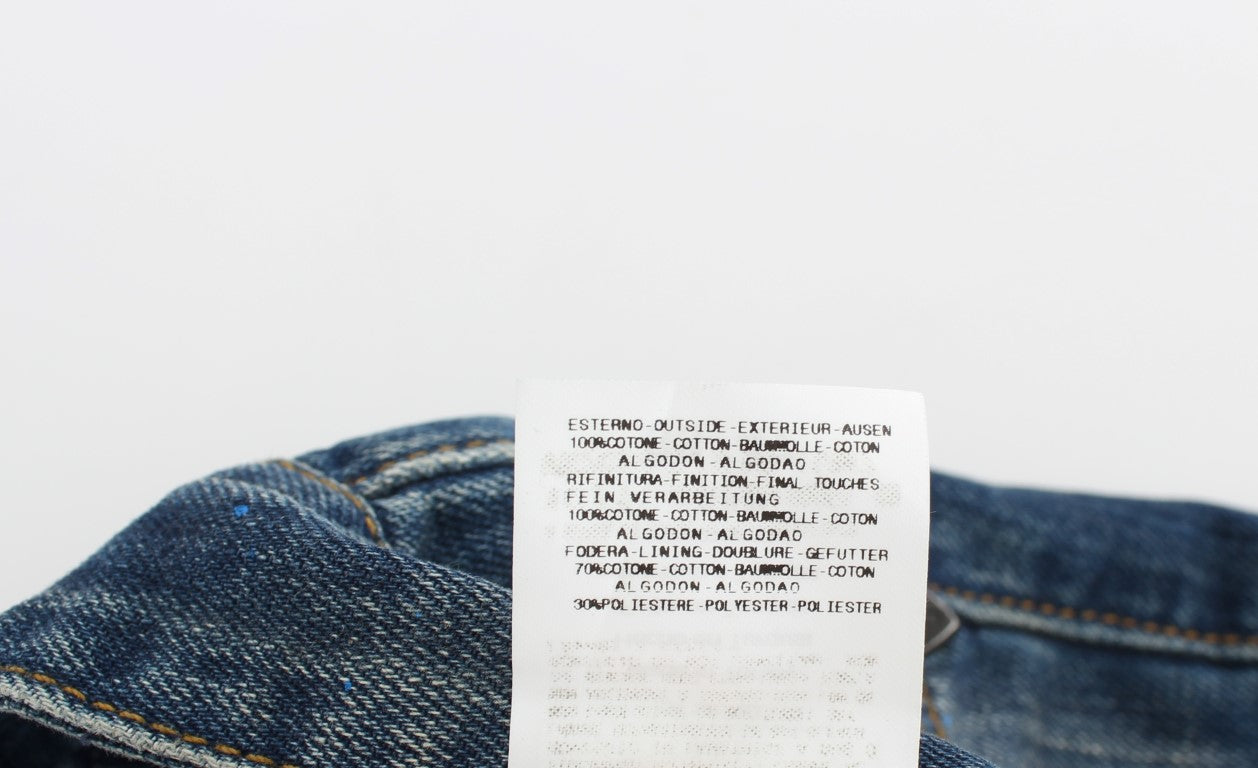 Costume National Blue Wash Paint Slim Fit Broek Jeans