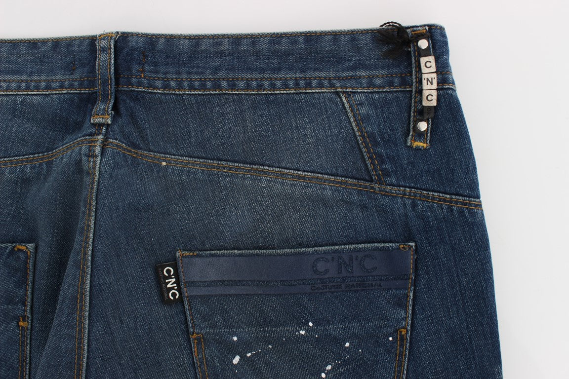 Costume National Blue Wash Paint Slim Fit Broek Jeans