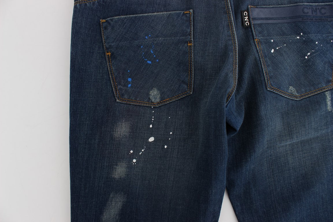 Costume National Blue Wash Paint Slim Fit Broek Jeans