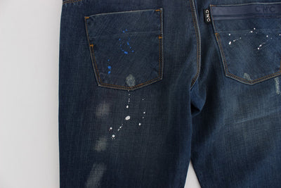 Costume National Blue Wash Paint Slim Fit Broek Jeans