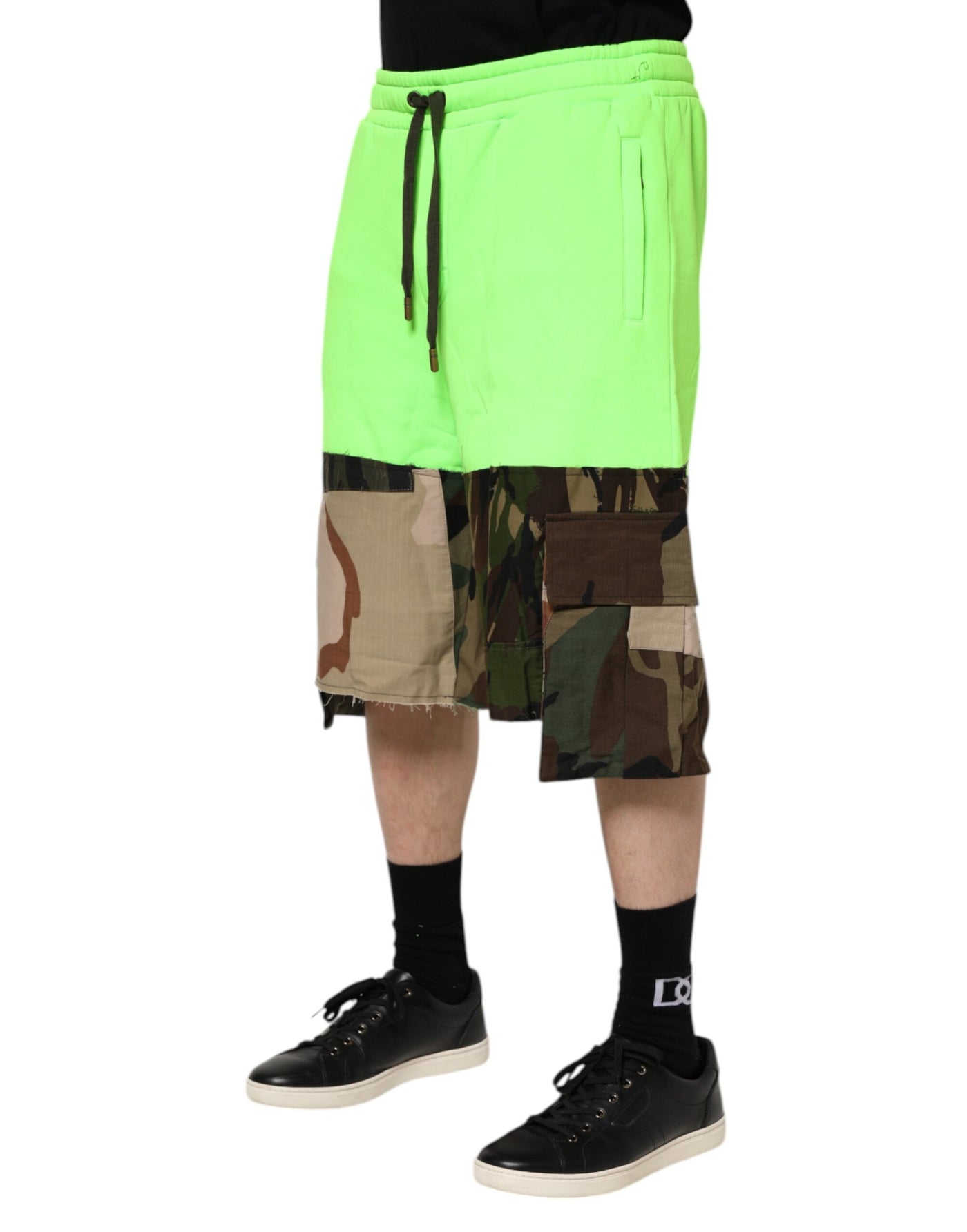 Dolce &amp; Gabbana Groene Patchwork Cargo Bermuda Heren Shorts