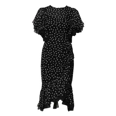 Dolce &amp; Gabbana zwart-witte kanten chiffon jurk met stippen