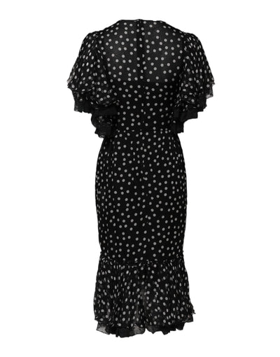Dolce &amp; Gabbana zwart-witte kanten chiffon jurk met stippen
