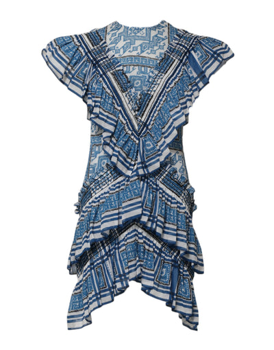 Philosophy di Lorenzo Serafini Blauwe Mini-jurk met Patroon en Korte Mouwen