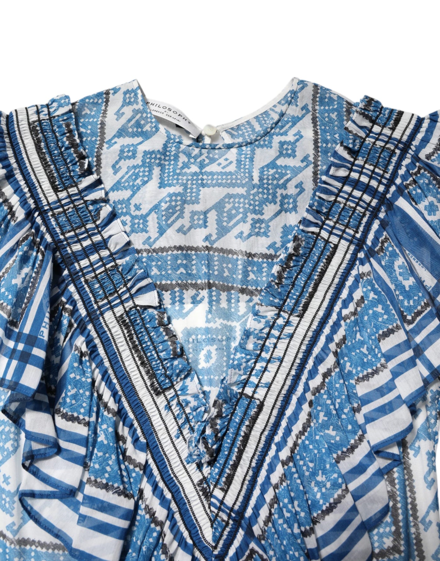 Philosophy di Lorenzo Serafini Blauwe Mini-jurk met Patroon en Korte Mouwen