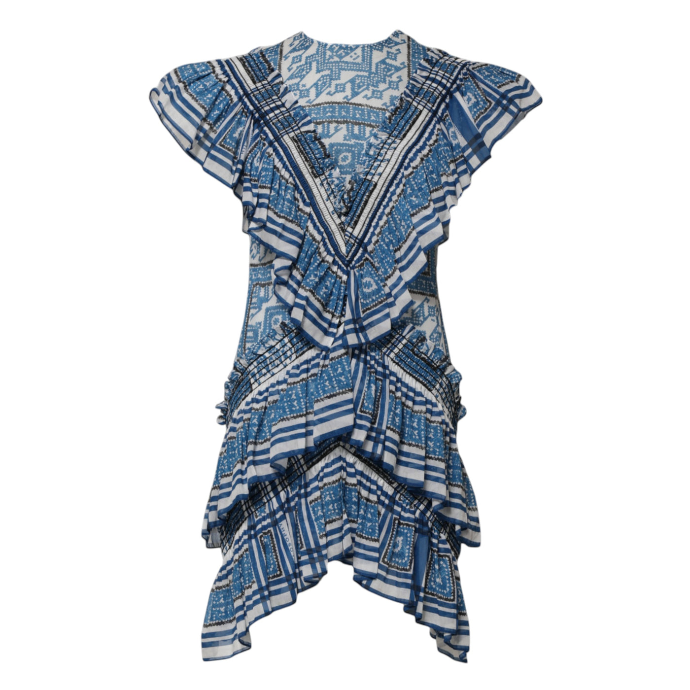 Philosophy di Lorenzo Serafini Blauwe Mini-jurk met Patroon en Korte Mouwen