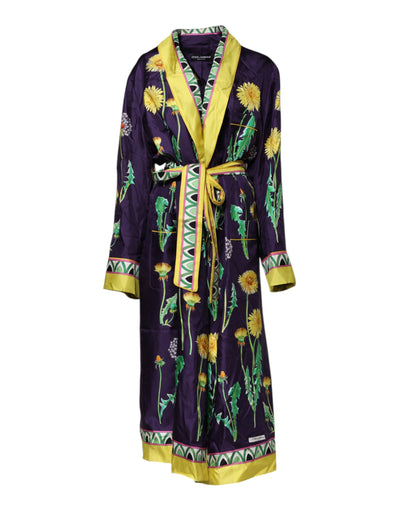 Robe portefeuille à manches longues en soie à imprimé floral bleu Dolce &amp; Gabbana