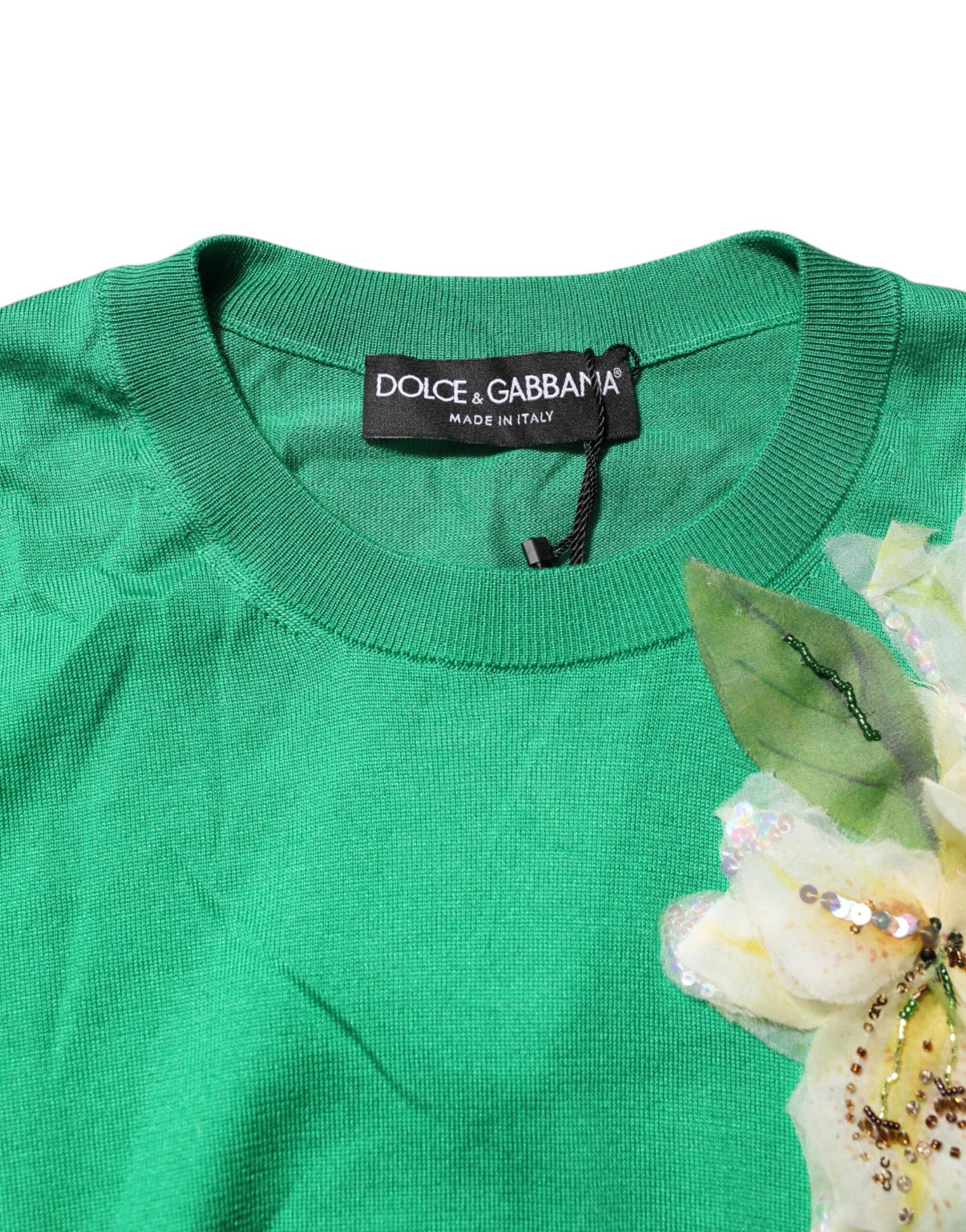 Dolce &amp; Gabbana Groene Zijden Trui met Bloemendetail