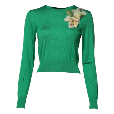 Dolce &amp; Gabbana Groene Zijden Trui met Bloemendetail