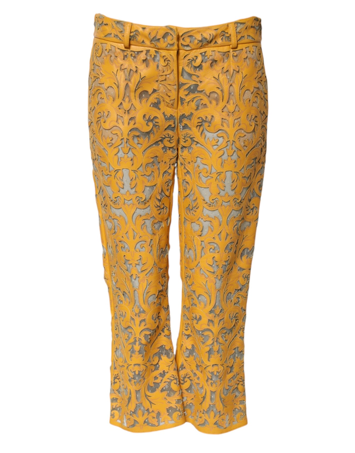 Pantalon capri taille moyenne en dentelle florale jaune Dolce &amp; Gabbana