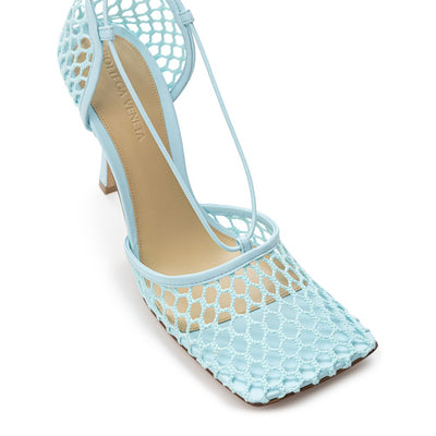 Bottega Veneta blauwe sandaal van stof en leer