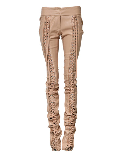 Pantalon skinny taille moyenne beige Dolce &amp; Gabbana avec détails en dentelle