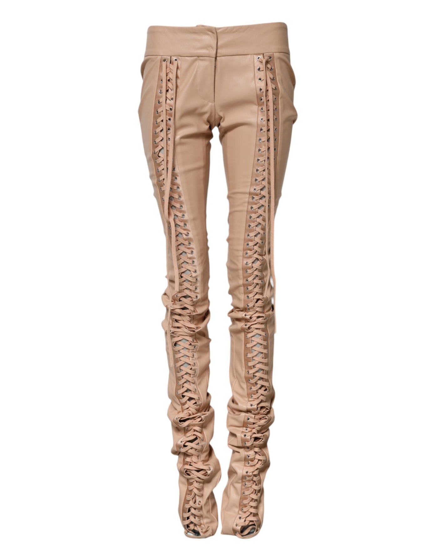 Pantalon skinny taille moyenne beige Dolce &amp; Gabbana avec détails en dentelle