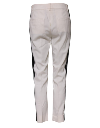 Dolce &amp; Gabbana Witte Wollen Mid Waist Taps Toelopende Broek 