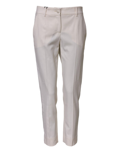Dolce &amp; Gabbana Witte Wollen Mid Waist Taps Toelopende Broek 