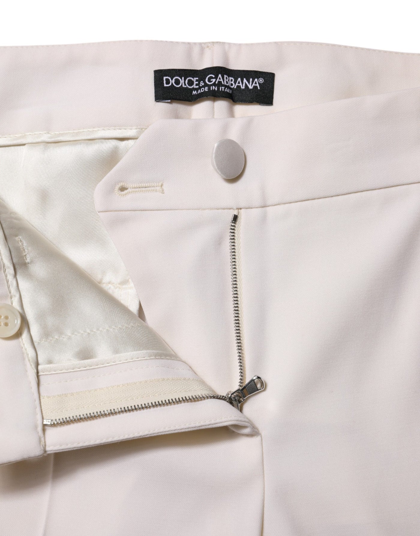 Dolce &amp; Gabbana Witte Wollen Mid Waist Taps Toelopende Broek 