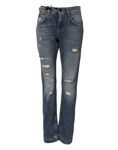 Jean taille moyenne en denim bleu déchiré en coton Dolce &amp; Gabbana 