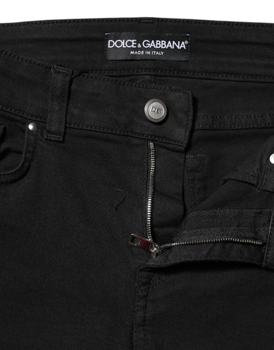 Jean skinny taille moyenne en coton noir avec logo Dolce &amp; Gabbana 