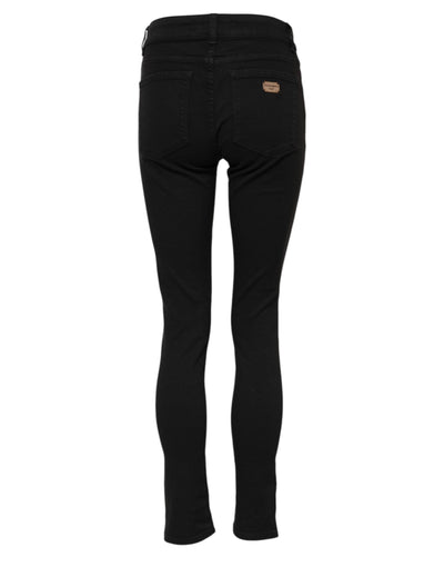 Jean skinny taille moyenne en coton noir avec logo Dolce &amp; Gabbana 