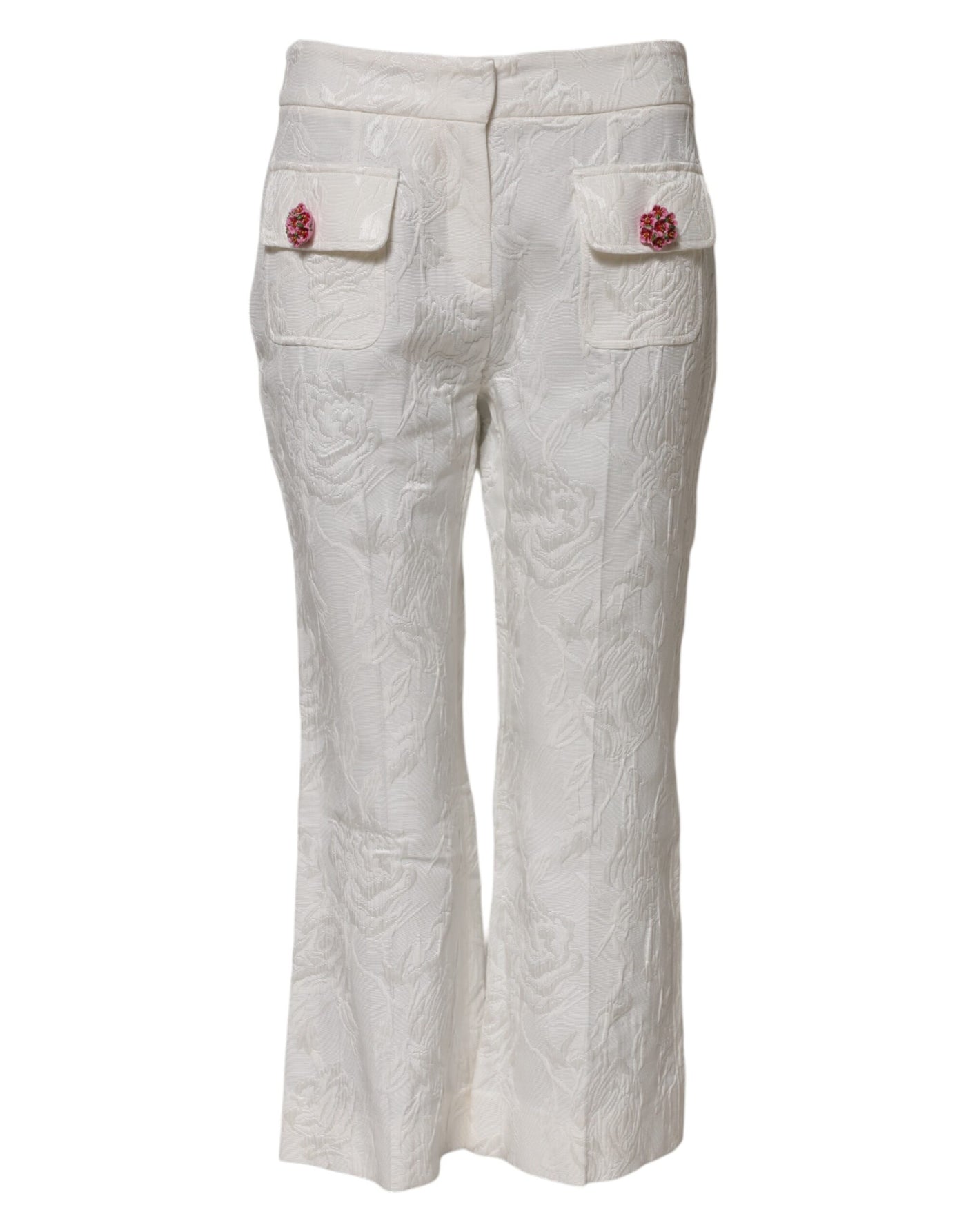 Pantalon en jacquard de coton blanc à fleurs Dolce &amp; Gabbana 