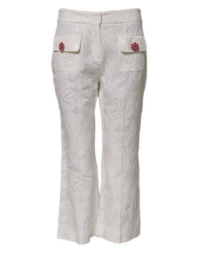 Pantalon en jacquard de coton blanc à fleurs Dolce &amp; Gabbana 