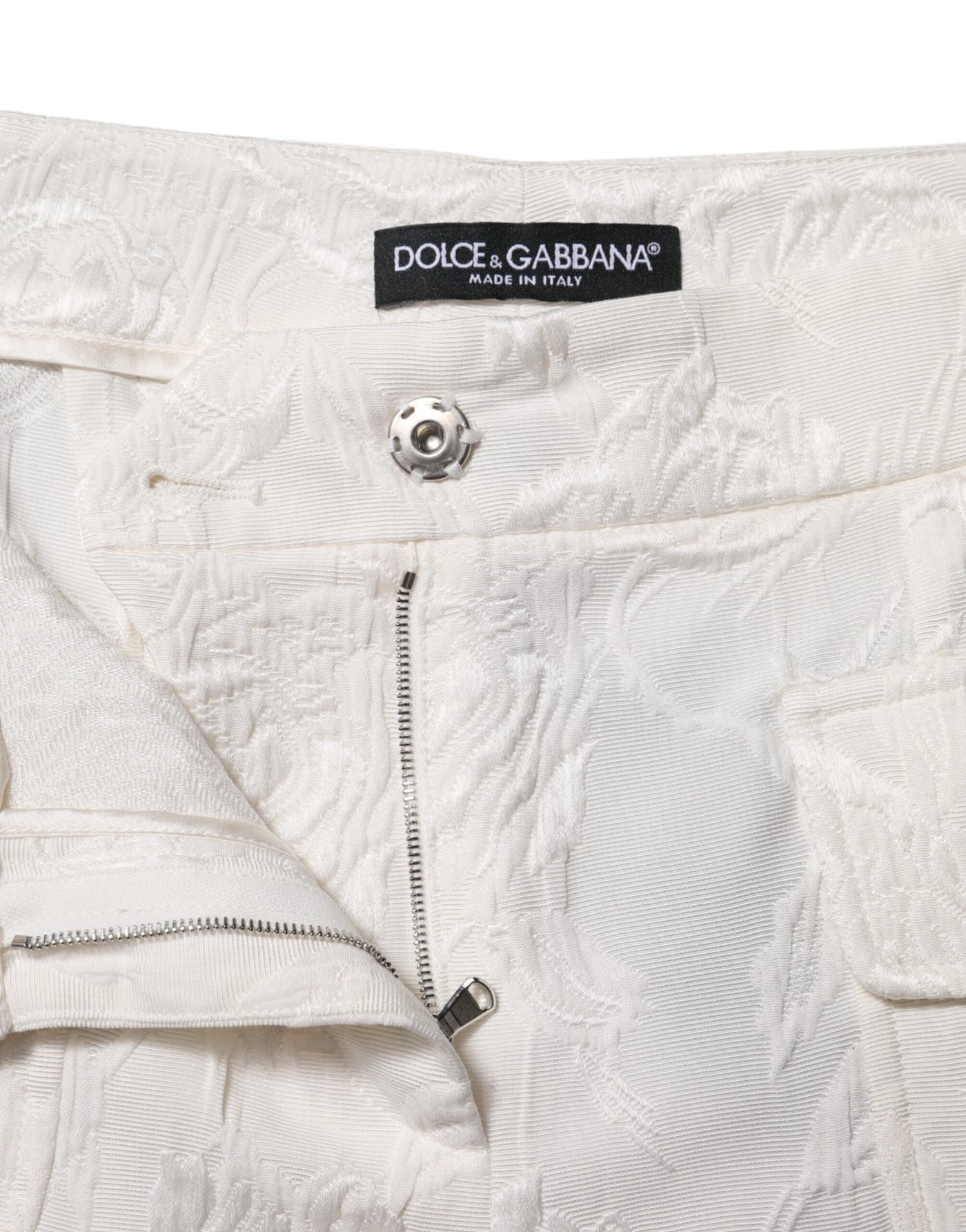Pantalon en jacquard de coton blanc à fleurs Dolce &amp; Gabbana 