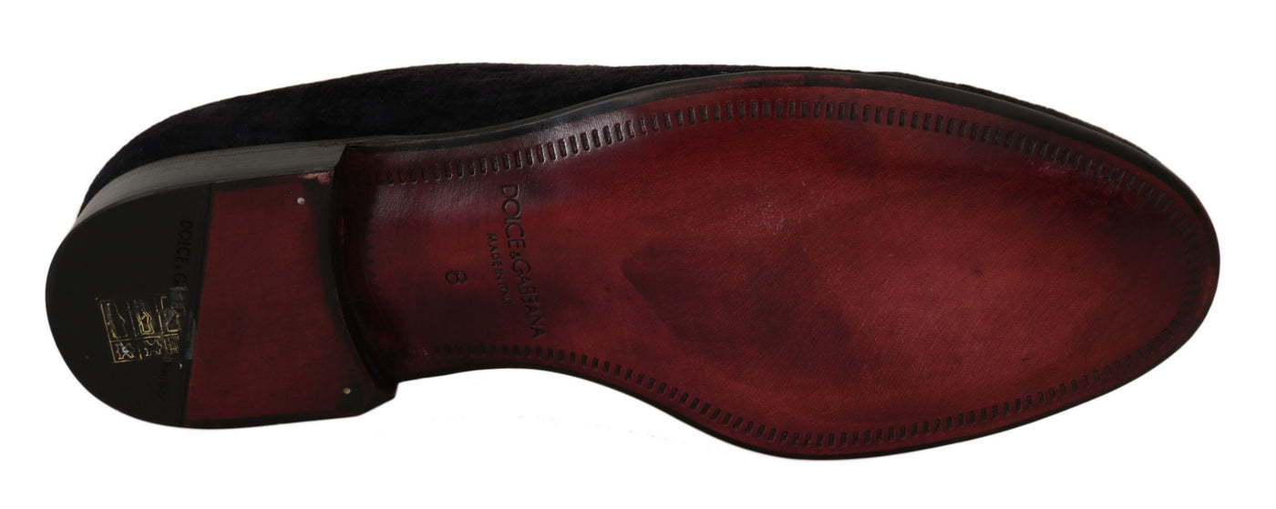 Dolce &amp; Gabbana Loafers Zwart Fluweel Gouden Kroon