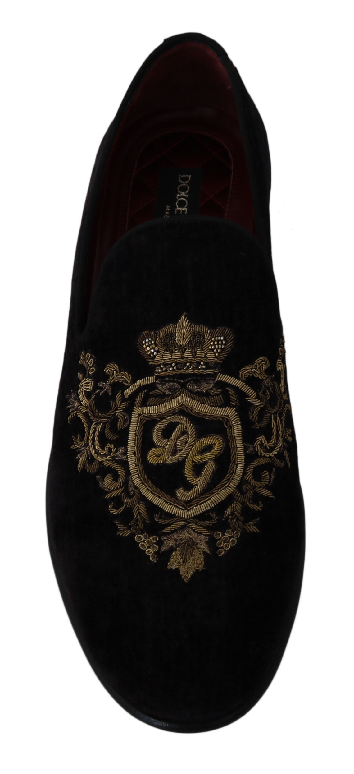 Dolce &amp; Gabbana Loafers Zwart Fluweel Gouden Kroon