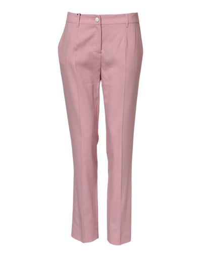 Pantalon fuselé taille moyenne en laine rose Dolce &amp; Gabbana