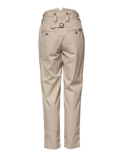 Pantalon taille haute en coton beige Dolce &amp; Gabbana