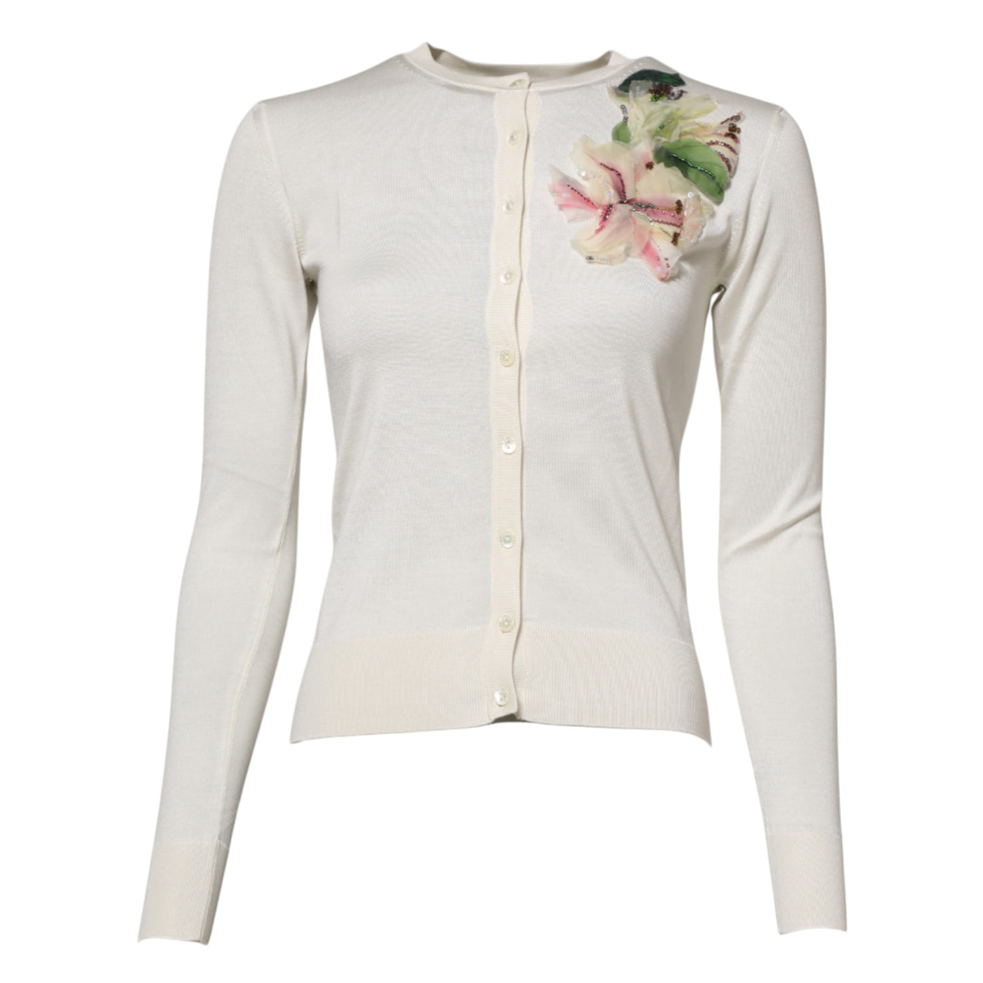 Dolce &amp; Gabbana Witte Zijden Lelie Geknoopte Cardigan Trui