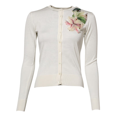 Dolce &amp; Gabbana Witte Zijden Lelie Geknoopte Cardigan Trui