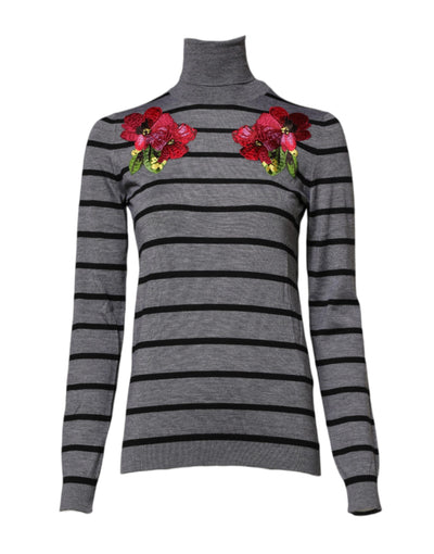 Pull-over Dolce &amp; Gabbana gris à broderies florales