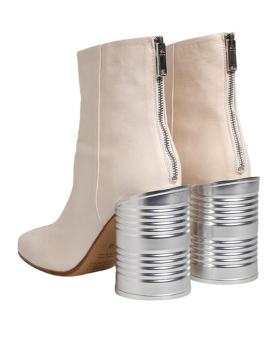 Maison Margiela White Calf Leather Can Heel Boots Shoes
